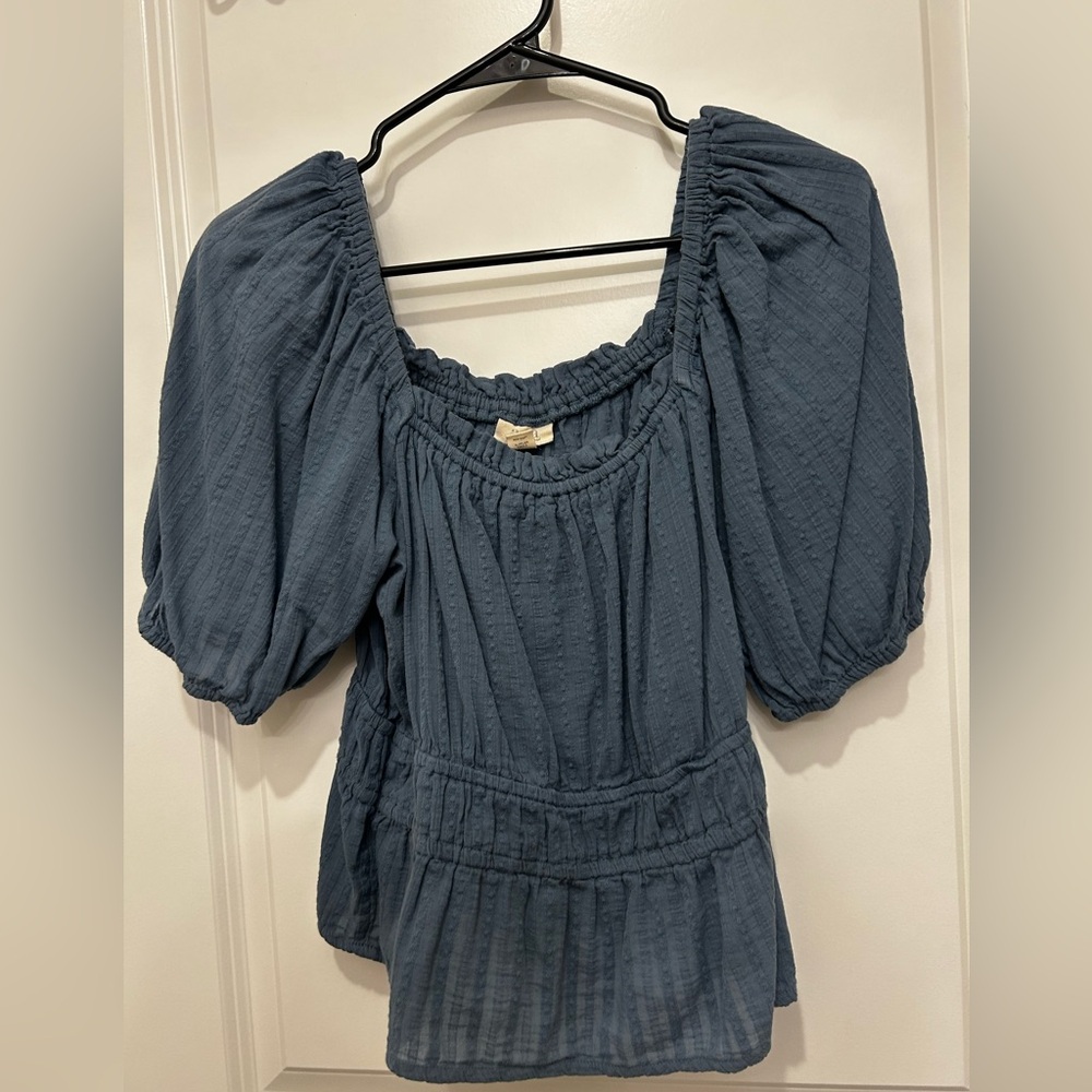 a.n.a Slate Blue Puff Sleeve Blouse